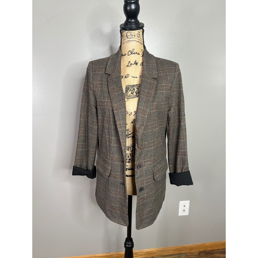 Old Navy Taylor Blazer Brown Glen Plaid Longline Jacket Small NEW academia